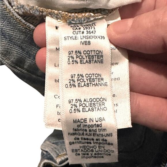 FRAME Patchwork Distressed Mix Denim Mini Fringe Skirt, size 28 - Picture 9 of 10